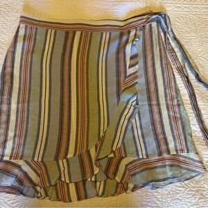 LOFT Striped Wrap Skirt in Sage, Coral, Cream, and Gray